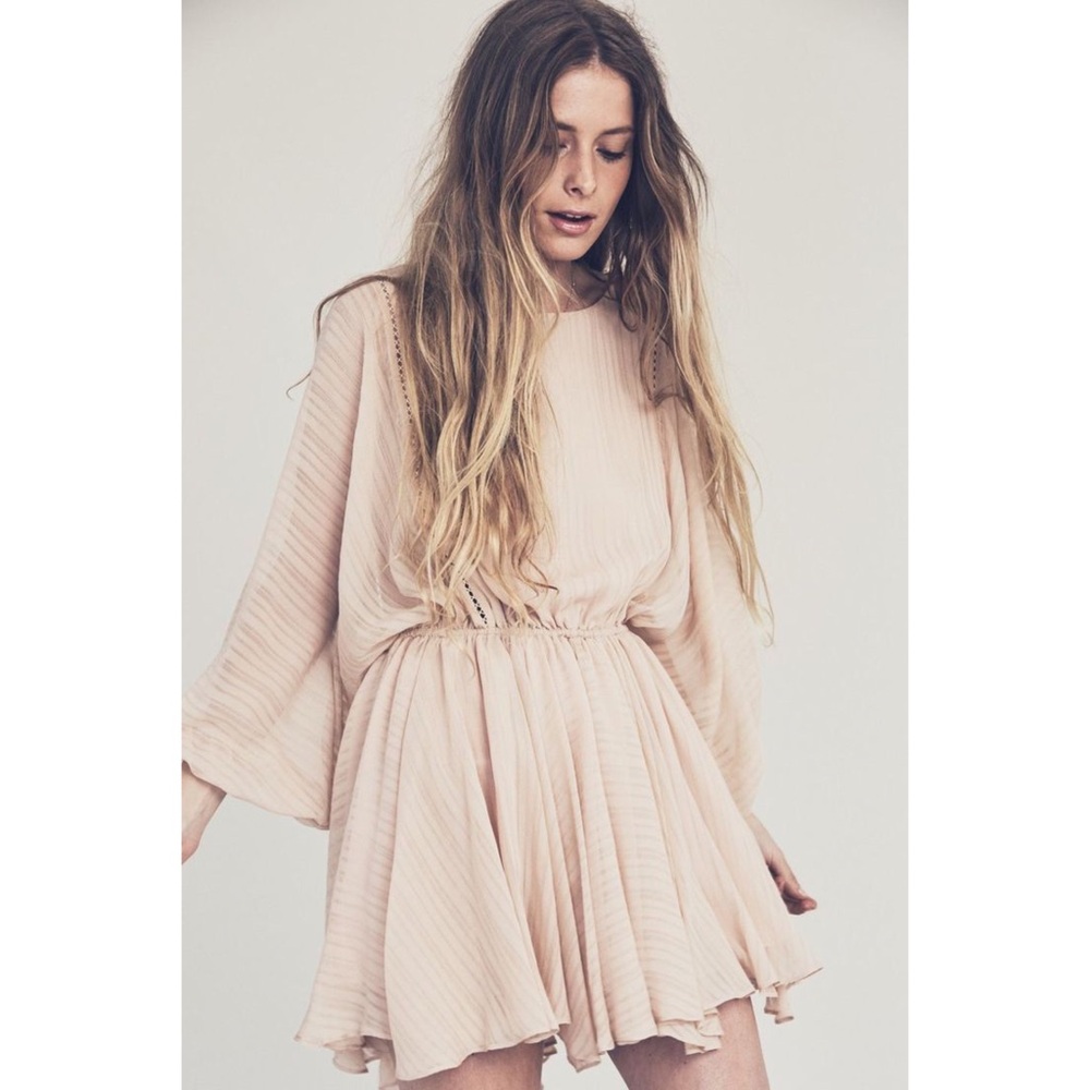$425 LoveShackFancy Noelle Peach Pink Ballon Sleeves Silk Mini Dress size S